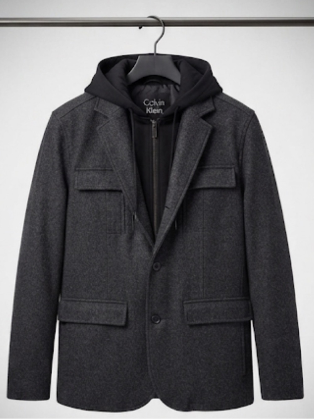 Vintage Calvin Klein Charcoal Wool Blend Hooded Pea Coat Jacket